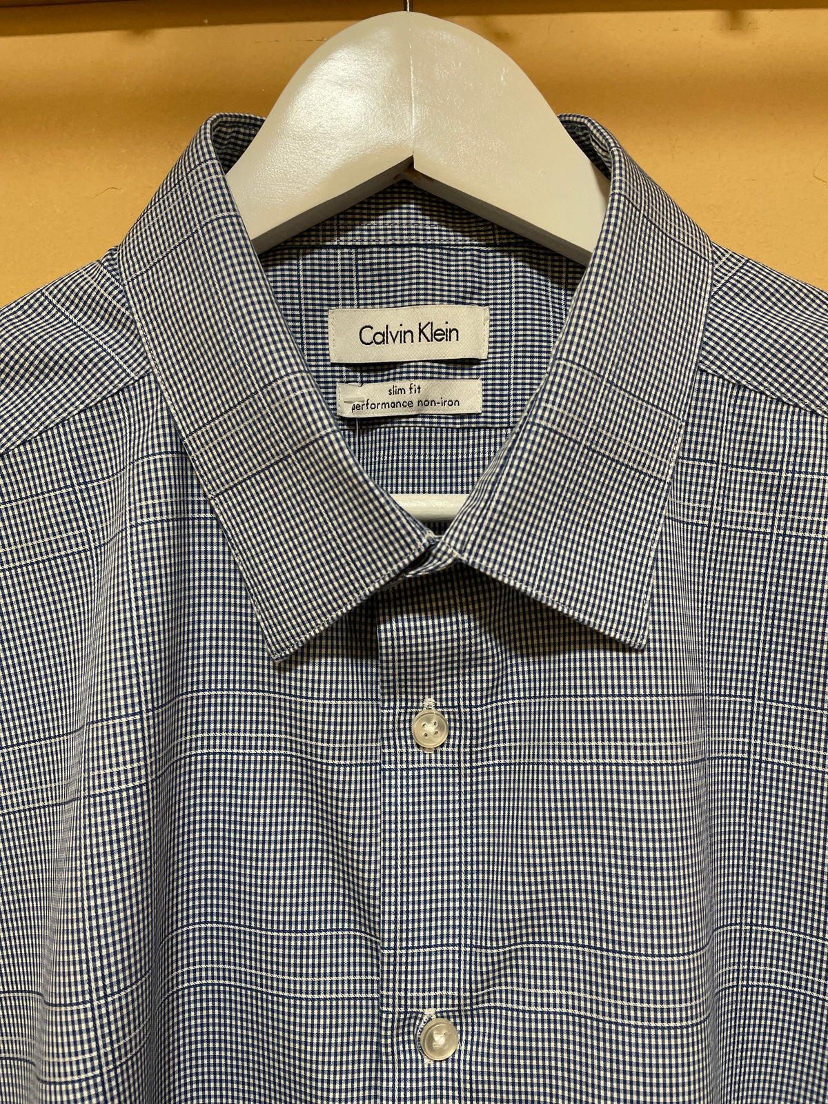 Πτι Καρό Ανδρικό Πουκάμισο CALVIN KLEIN Slim Fit σε Μπλε - Λευκό χρώμα (Medium)