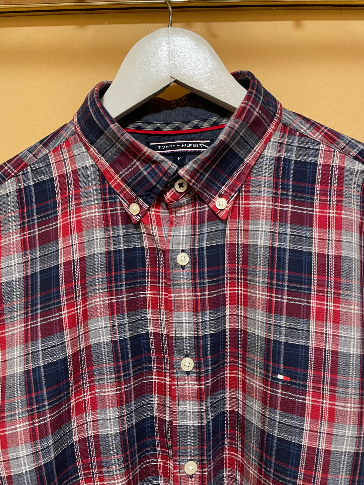 Καρό Ανδρικό Πουκάμισο TOMMY HILFIGER New York Fit σε Σκούρα Μπλε - Kόκκινα χρώματα (Medium)