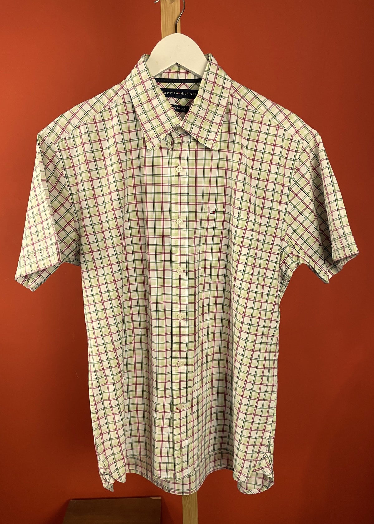 Καρό Ανδρικό Πουκάμισο TOMMY HILFIGER 80's Two-ply με Λαχανί - Βυσσινί γραμμές (Medium)
