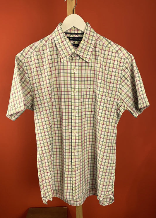 Καρό Ανδρικό Πουκάμισο TOMMY HILFIGER 80's Two-ply με Λαχανί - Βυσσινί γραμμές (Medium)