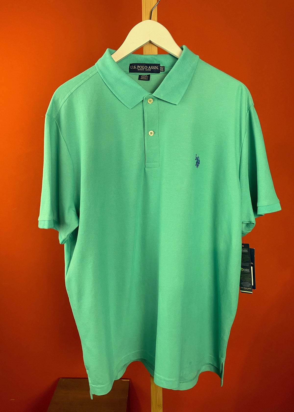 Stock, Ανδρικό Polo Τ-Shirt U.S. POLO ASSN. στο χρώμα της Μέντας (XL - Άνετη γραμμή)