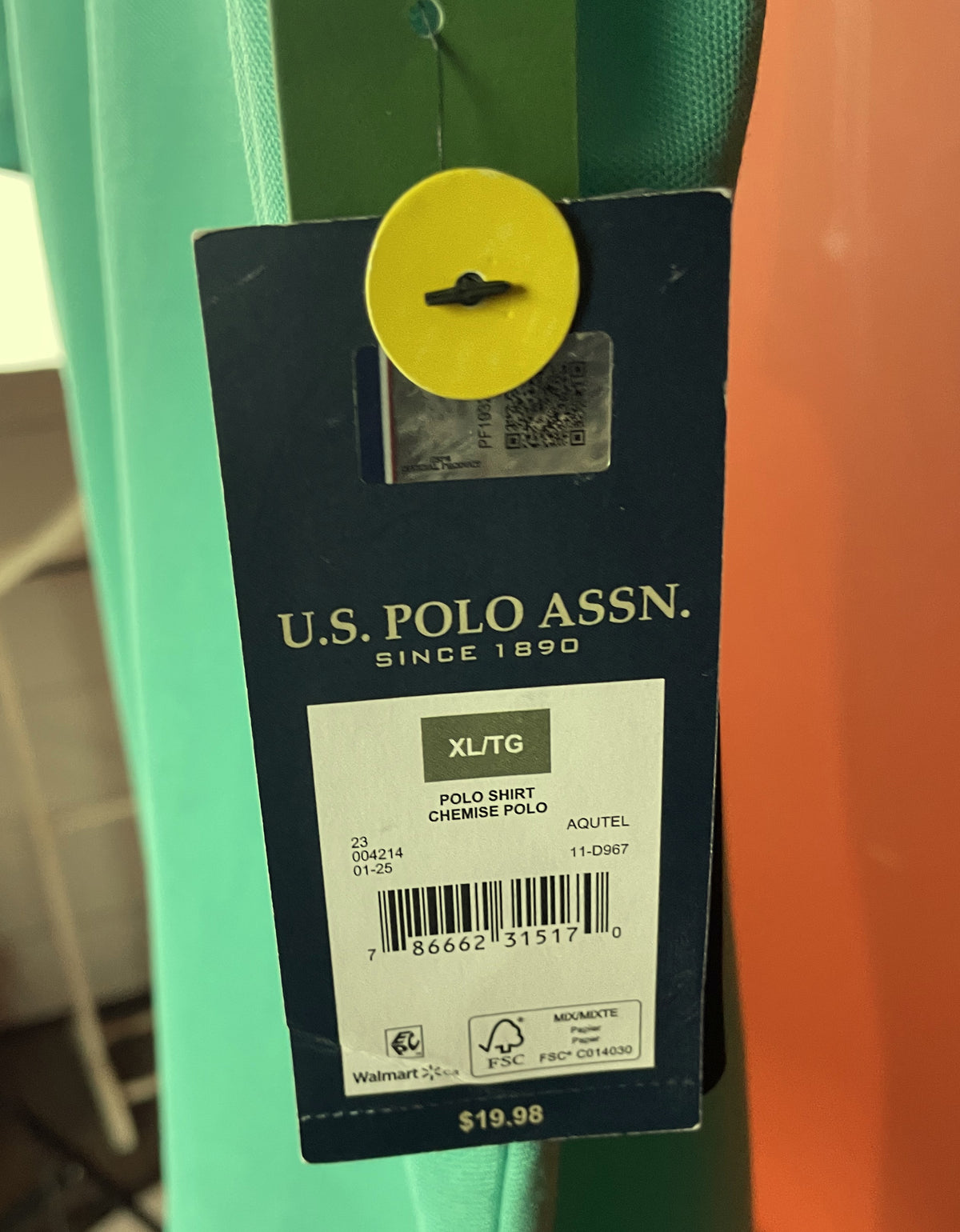 Stock, Ανδρικό Polo Τ-Shirt U.S. POLO ASSN. στο χρώμα της Μέντας (XL - Άνετη γραμμή)