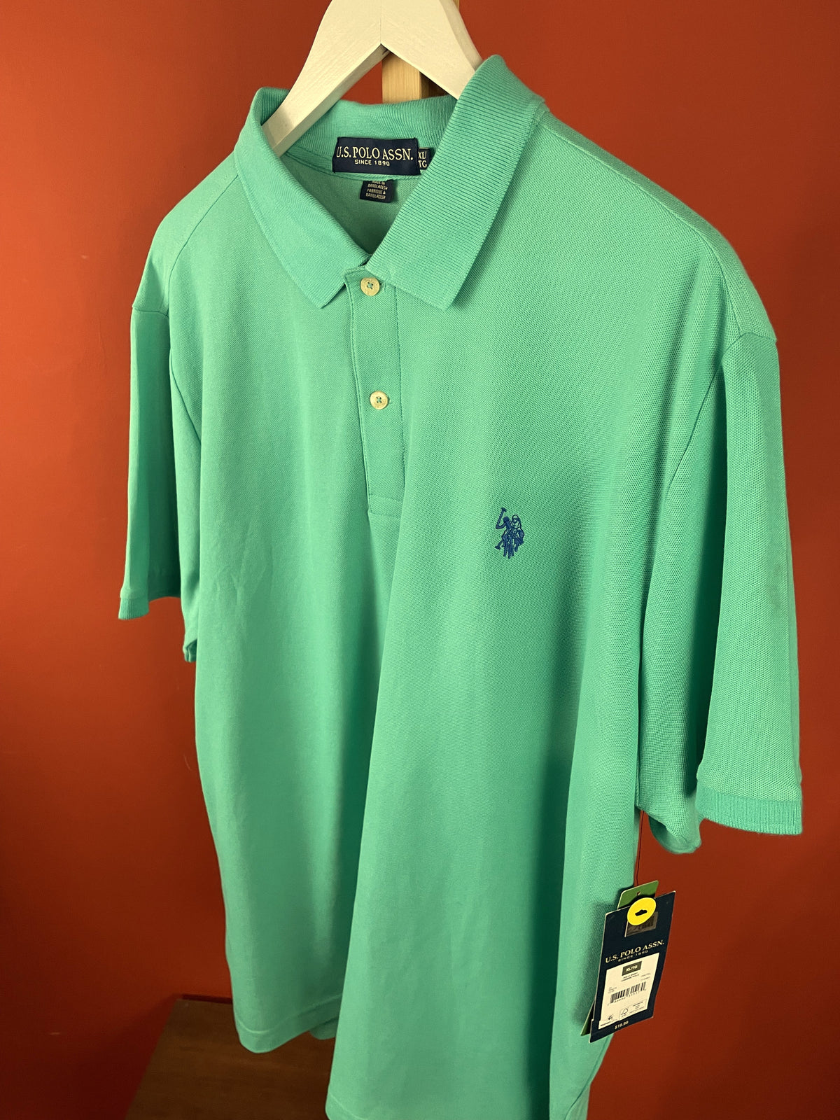 Stock, Ανδρικό Polo Τ-Shirt U.S. POLO ASSN. στο χρώμα της Μέντας (XL - Άνετη γραμμή)