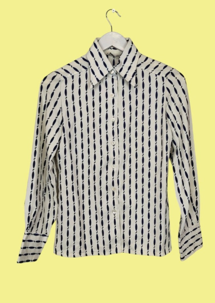 Vintage, Εμπριμέ Γυναικείο Πουκάμισο TIMWEAR France σε Λευκό-Μπλε χρώμα (XS)
