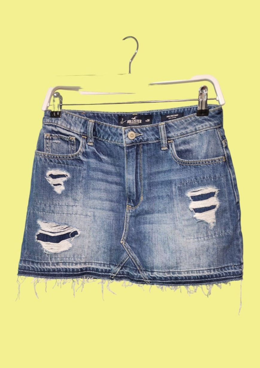 Μίνι Τζιν Φούστα HOLLISTER σε Ξεθωριασμένο Μπλε Denim (Small)