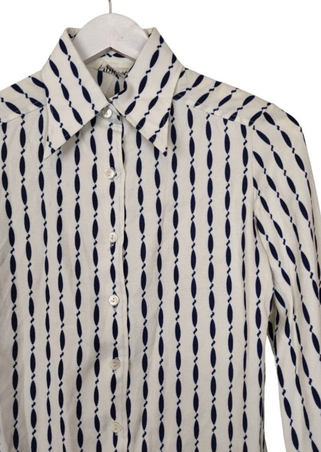 Vintage, Εμπριμέ Γυναικείο Πουκάμισο TIMWEAR France σε Λευκό-Μπλε χρώμα (XS)