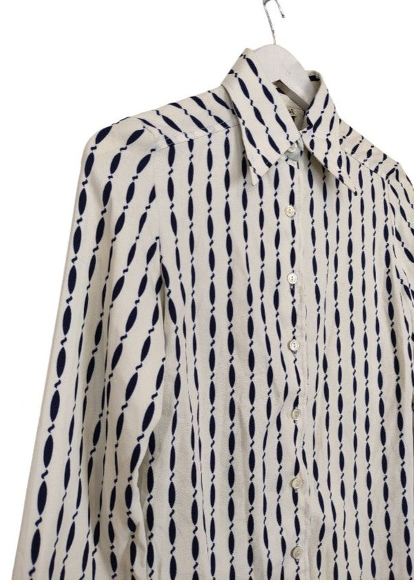 Vintage, Εμπριμέ Γυναικείο Πουκάμισο TIMWEAR France σε Λευκό-Μπλε χρώμα (XS)