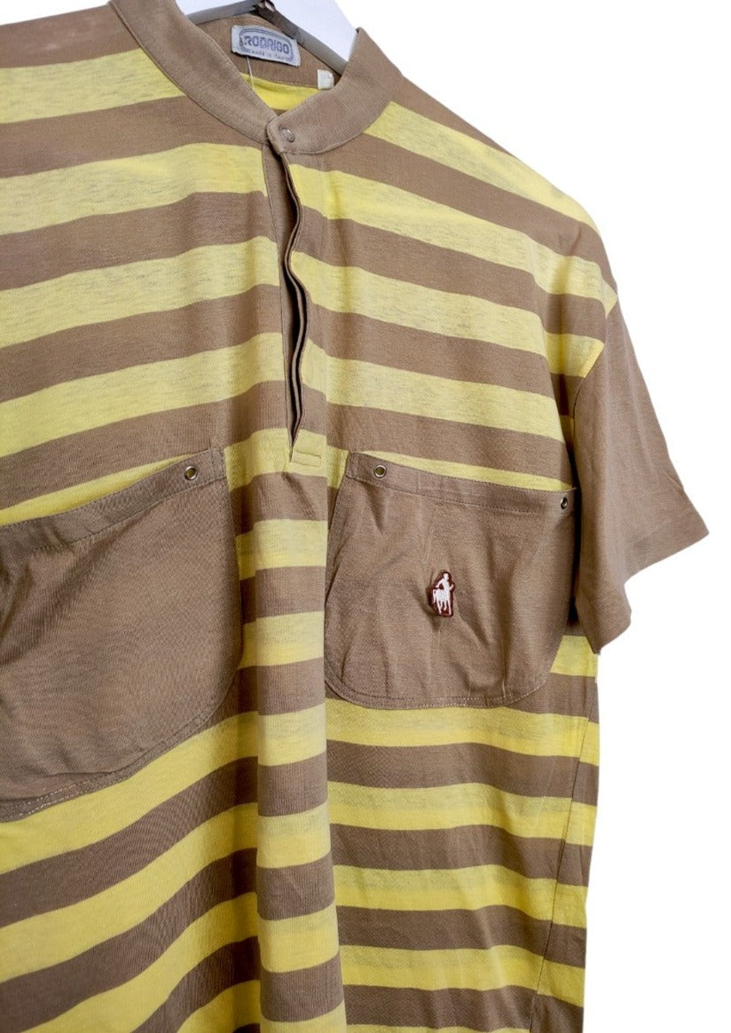 Vintage, Γυναικεία, Ριγέ Μπλούζα - T-Shirt RODRIGO σε Κίτρινο-Καφέ (Large)