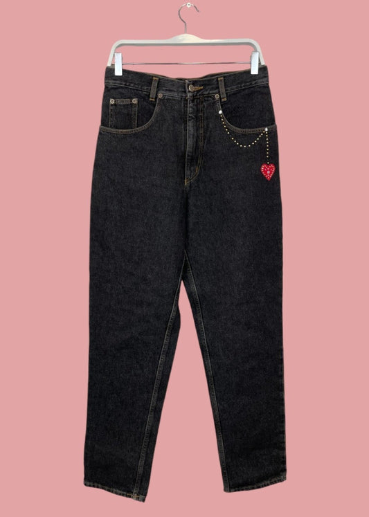 Vintage, Mom Style, Γυναικείο Τζιν Παντελόνι H&K σε Σκούρο Γκρι Denim (S/M)