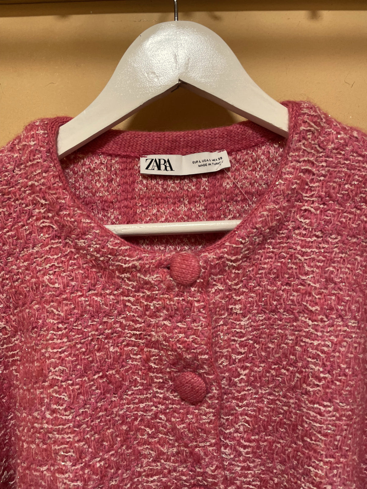 Lurex, Πλεκτή Γυναικεία Ζακέτα ZARA σε Ροζ χρώμα (M/L)
