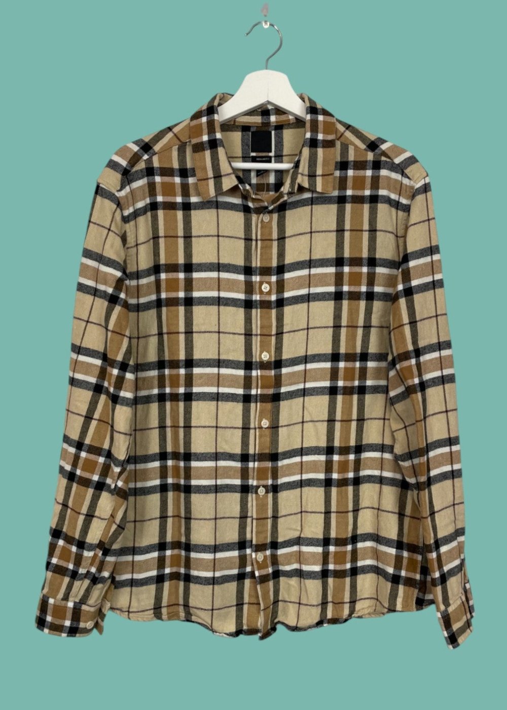 Καρό Γυναικείο Πουκάμισο - Flannel H&M σε Μπεζ/ Μαύρο χρώμα (Large)
