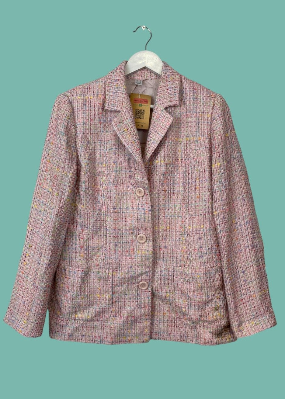 Vintage, Γυναικείο Tweed Σακάκι σε Ροζ χρώμα (Medium)