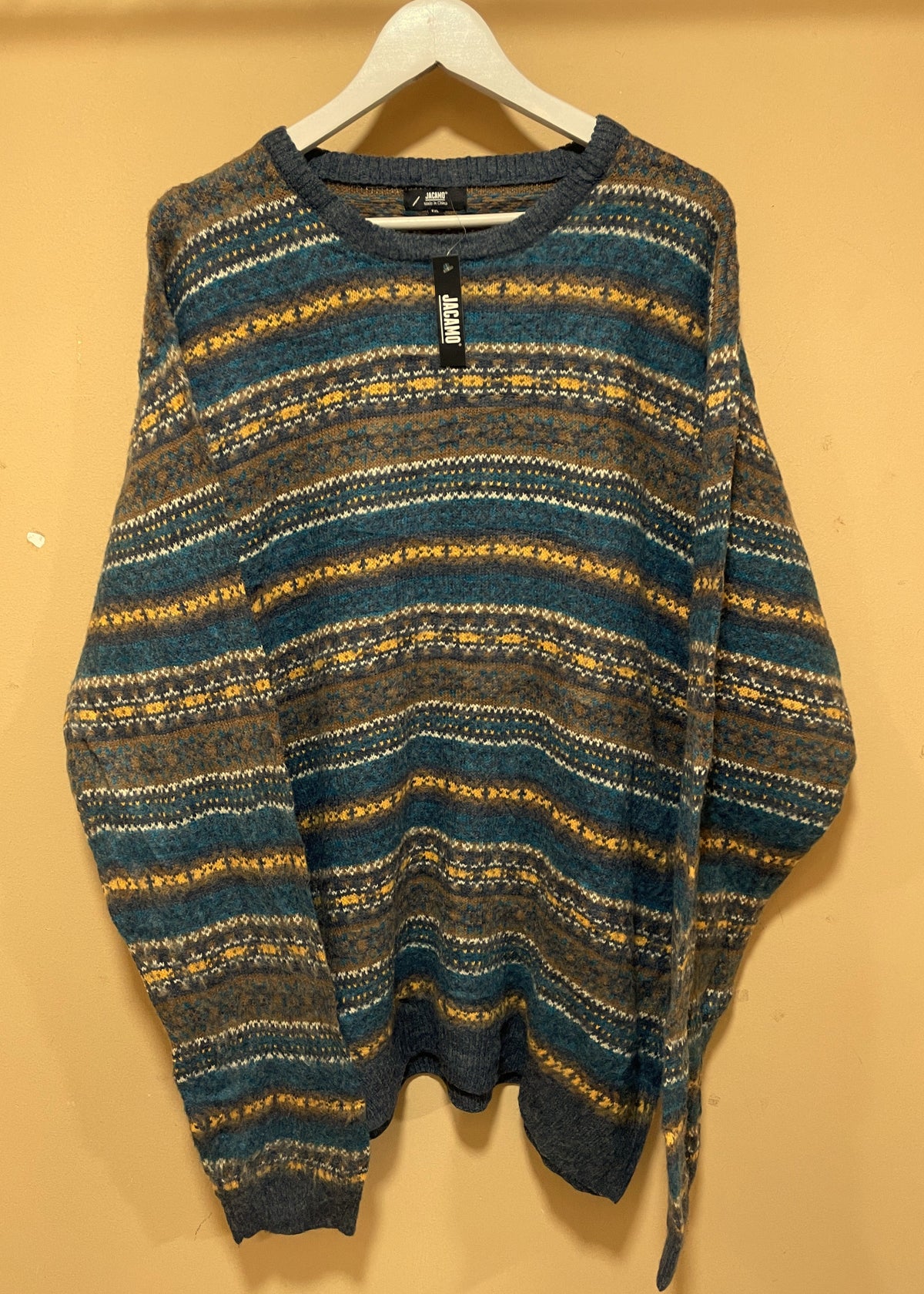 Stock, Ανδρική Πλεκτή Μπλούζα / Πουλόβερ JACAMO σε Πετρόλ / Μουσταρδί χρώμα (Oversized 2XL)