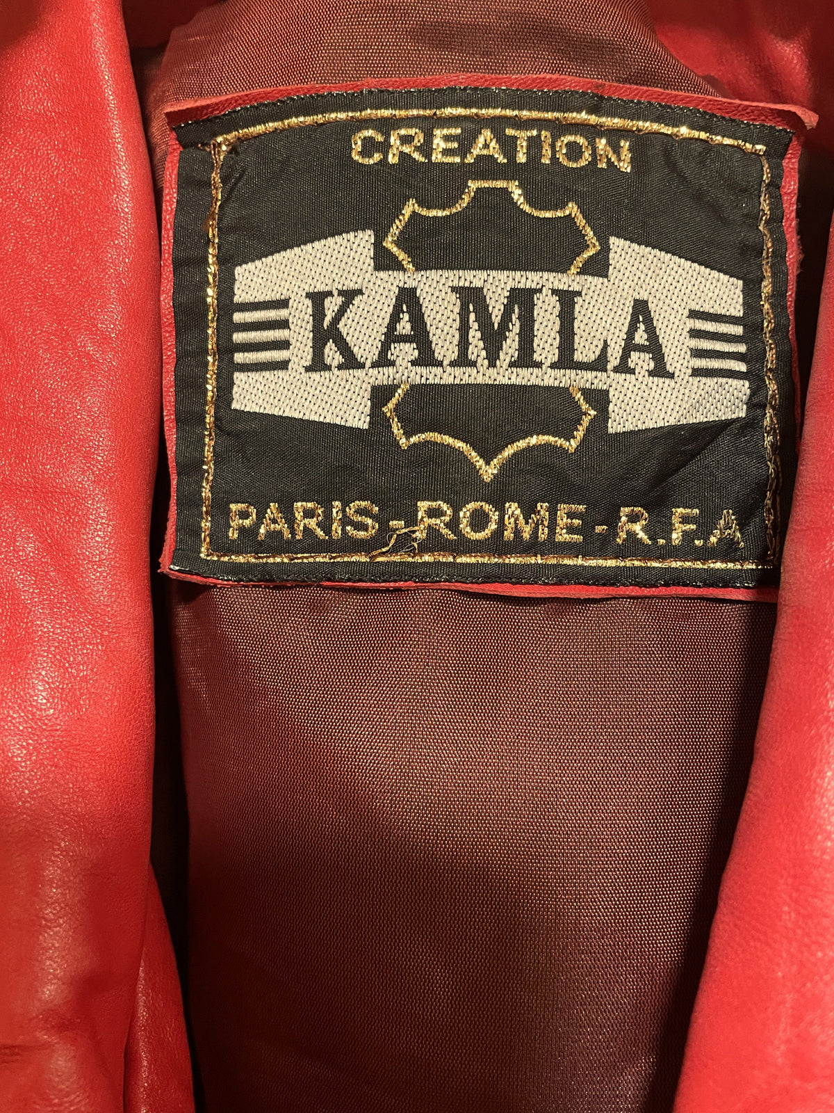 UNIQUE ITEM : Vintage, Δερμάτινο Γυναικείο Μπουφάν KAMLA CREATIONS σε Κόκκινο χρώμα (Άνετο L-XL)
