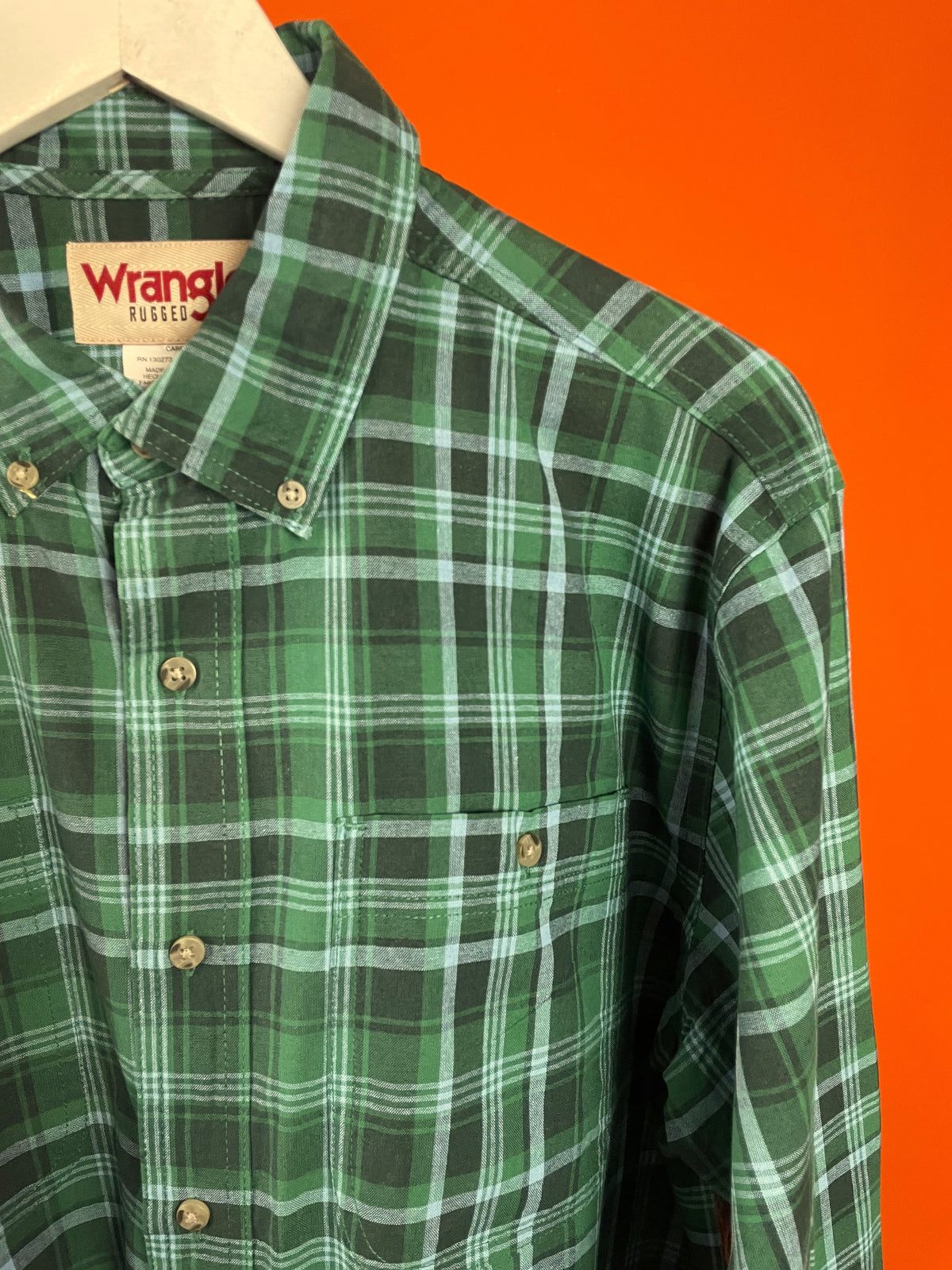 Καρό Ανδρικό Πουκάμισο WRANGLER σε Πράσινο χρώμα (L - Άνετη γραμμή)
