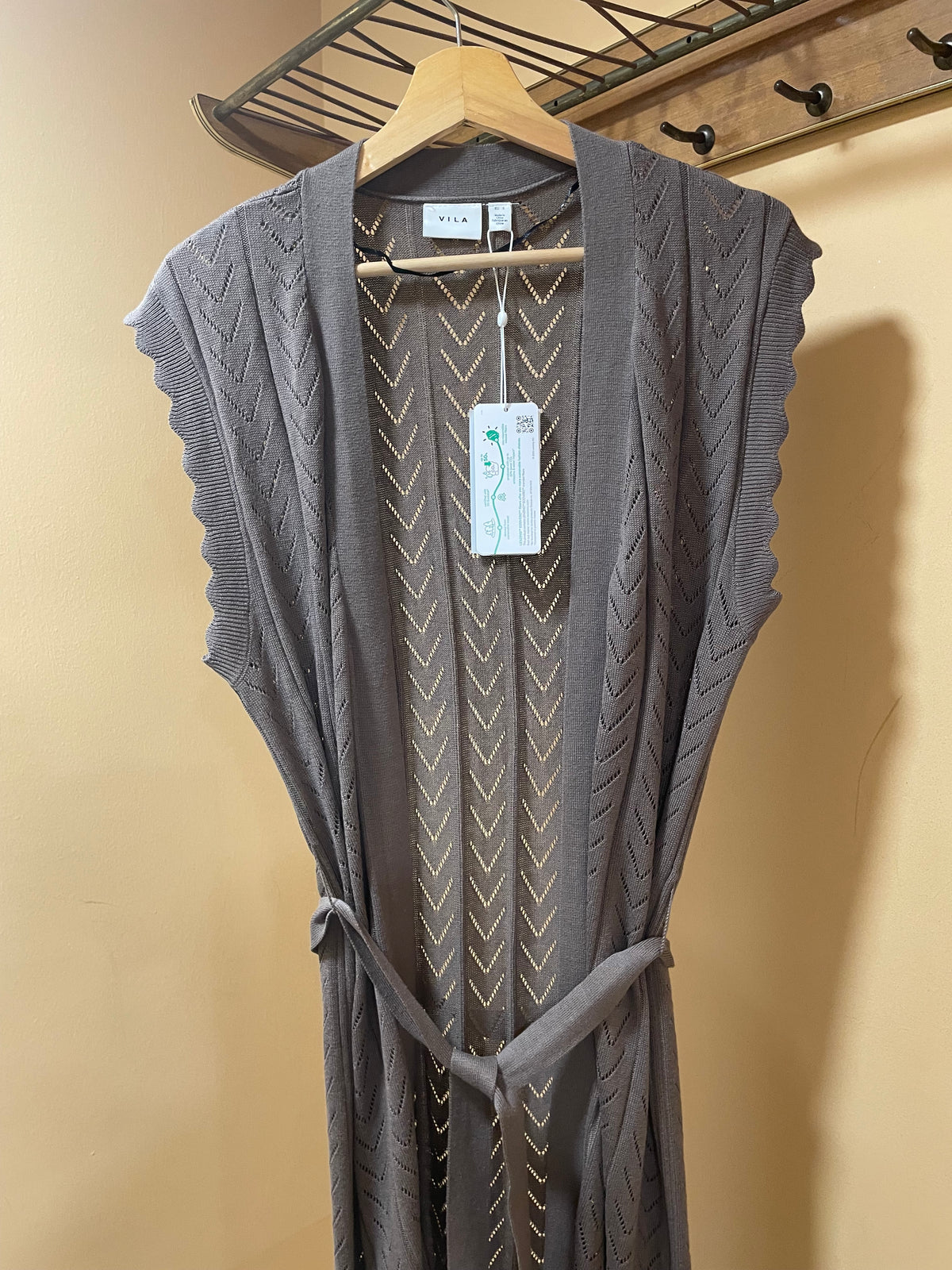 Outlet, Γυναικεία, Μακριά Ζακέτα VILA στο χρώμα του Πούρου (Καλύπτει μέχρι και L)