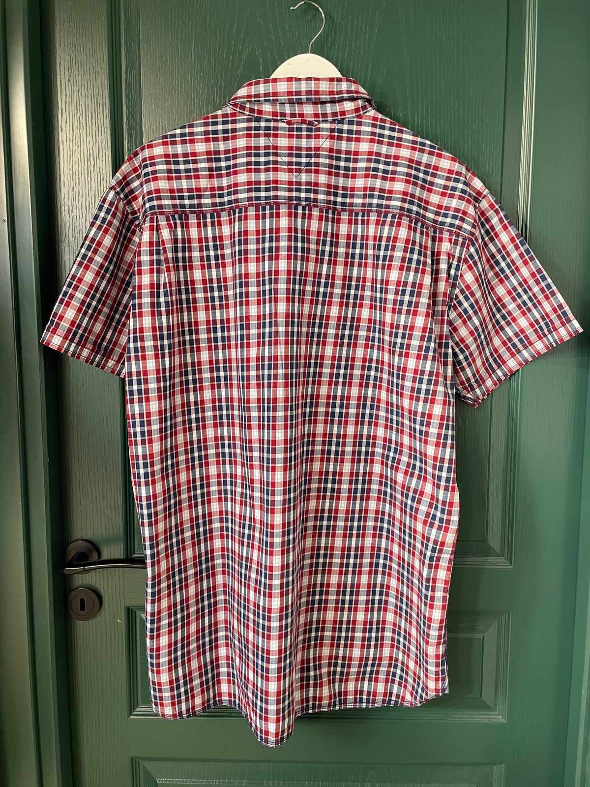 Stock, Καρό, Κοντομάνικο Ανδρικό Πουκάμισο TOMMY HILFIGER σε Κόκκινο - Μπλε χρώμα (XL/2XL)