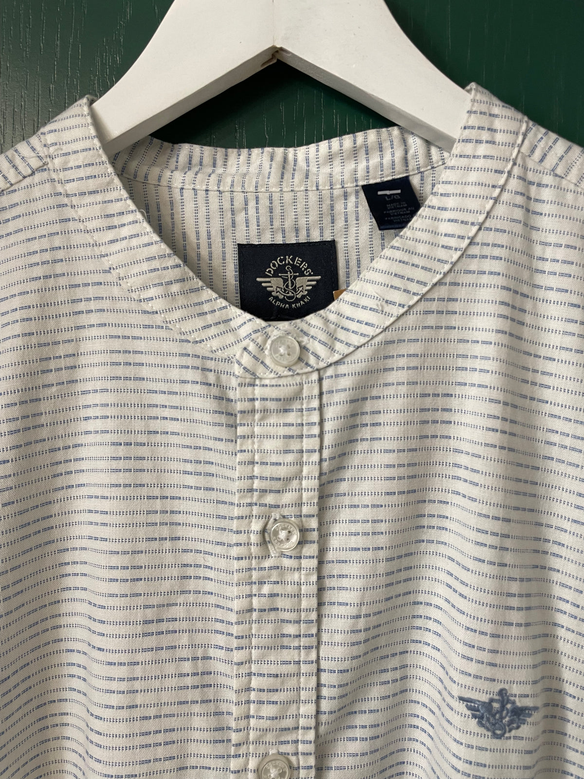 Ριγέ, Ανδρικό Πουκάμισο DOCKERS New York Fit σε Λευκό - Σιελ χρώμα (XL)