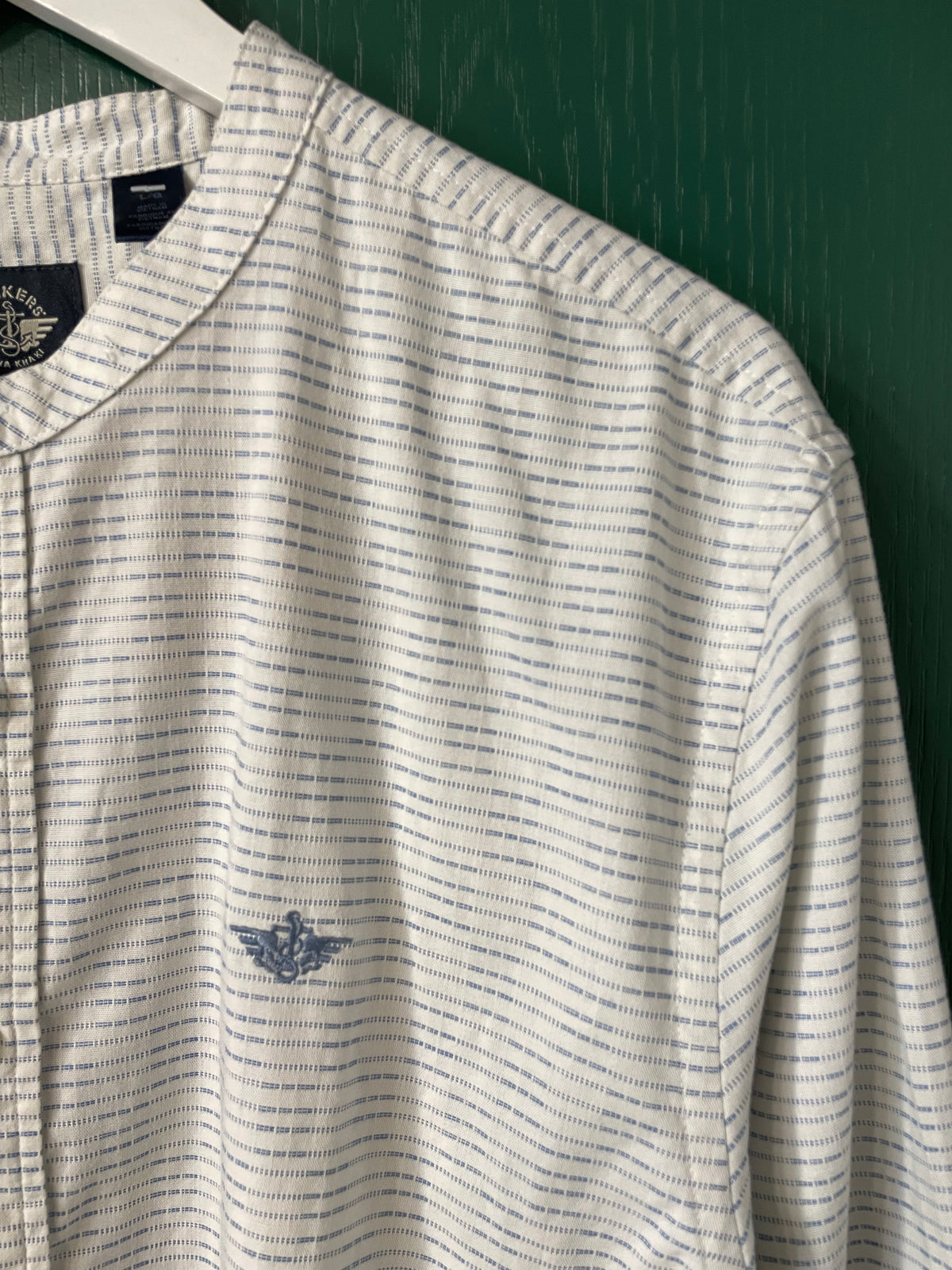 Ριγέ, Ανδρικό Πουκάμισο DOCKERS New York Fit σε Λευκό - Σιελ χρώμα (XL)