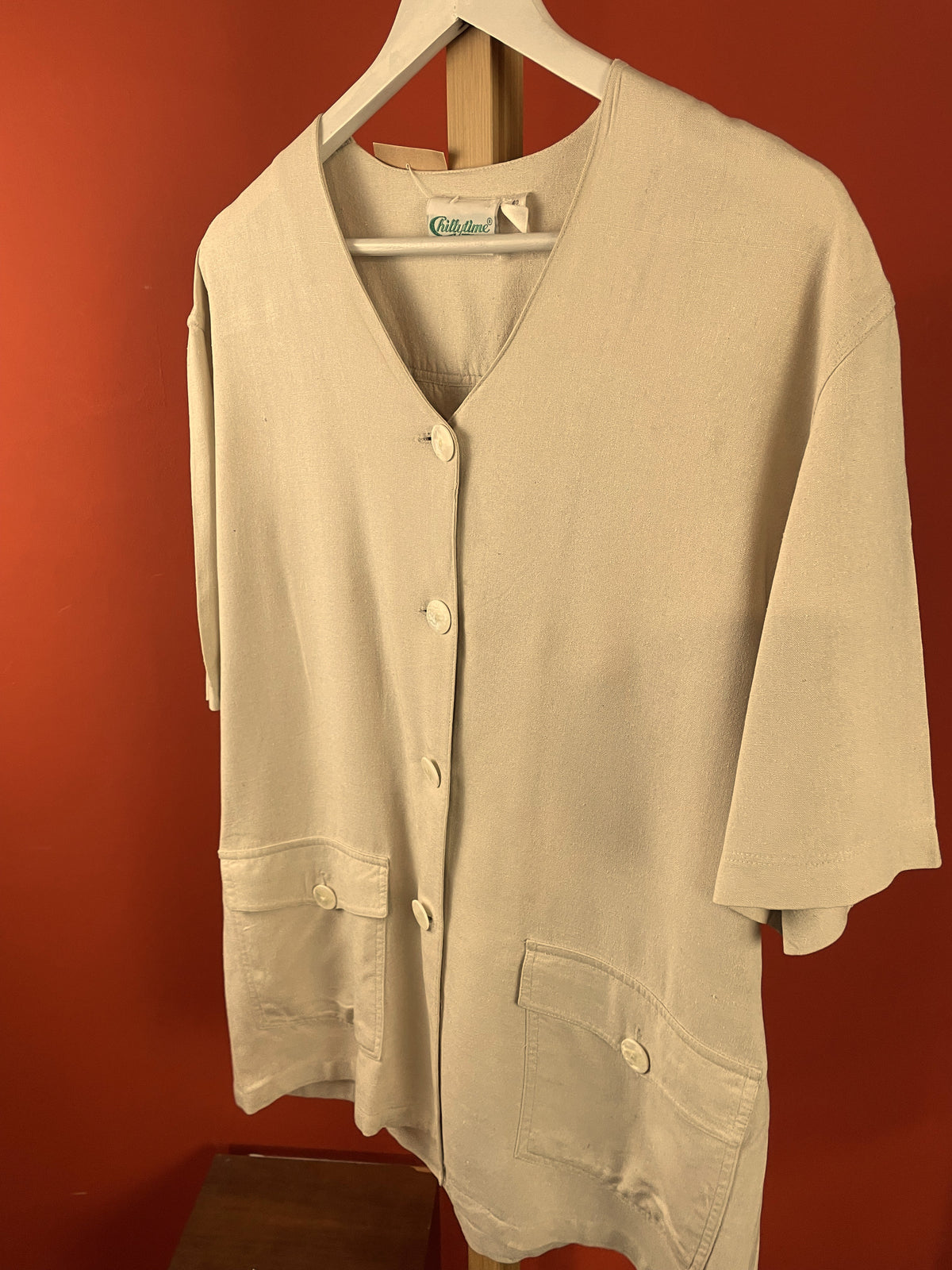 Premium Vintage, Μεταξωτό Γυναικείο Σακάκι CHILLY TIME στο χρώμα της Άμμου (Άνετο M /L)