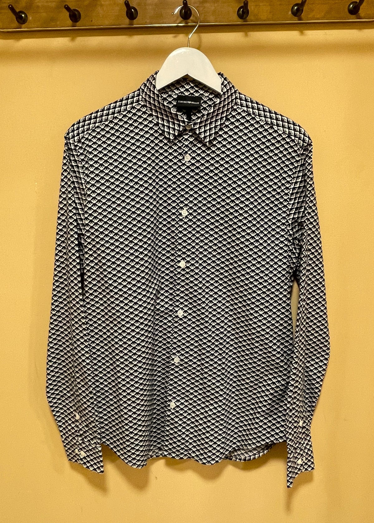 Εμπριμέ, Ανδρικό Πουκάμισο EMPORIO ARMANI Custom Fit σε Ασπρόμαυρο χρώμα (Medium)