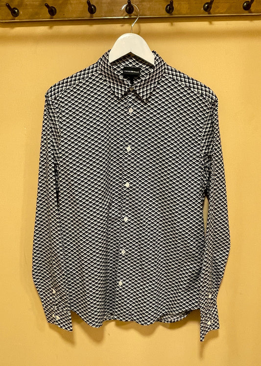 Εμπριμέ, Ανδρικό Πουκάμισο EMPORIO ARMANI Custom Fit σε Ασπρόμαυρο χρώμα (Medium)