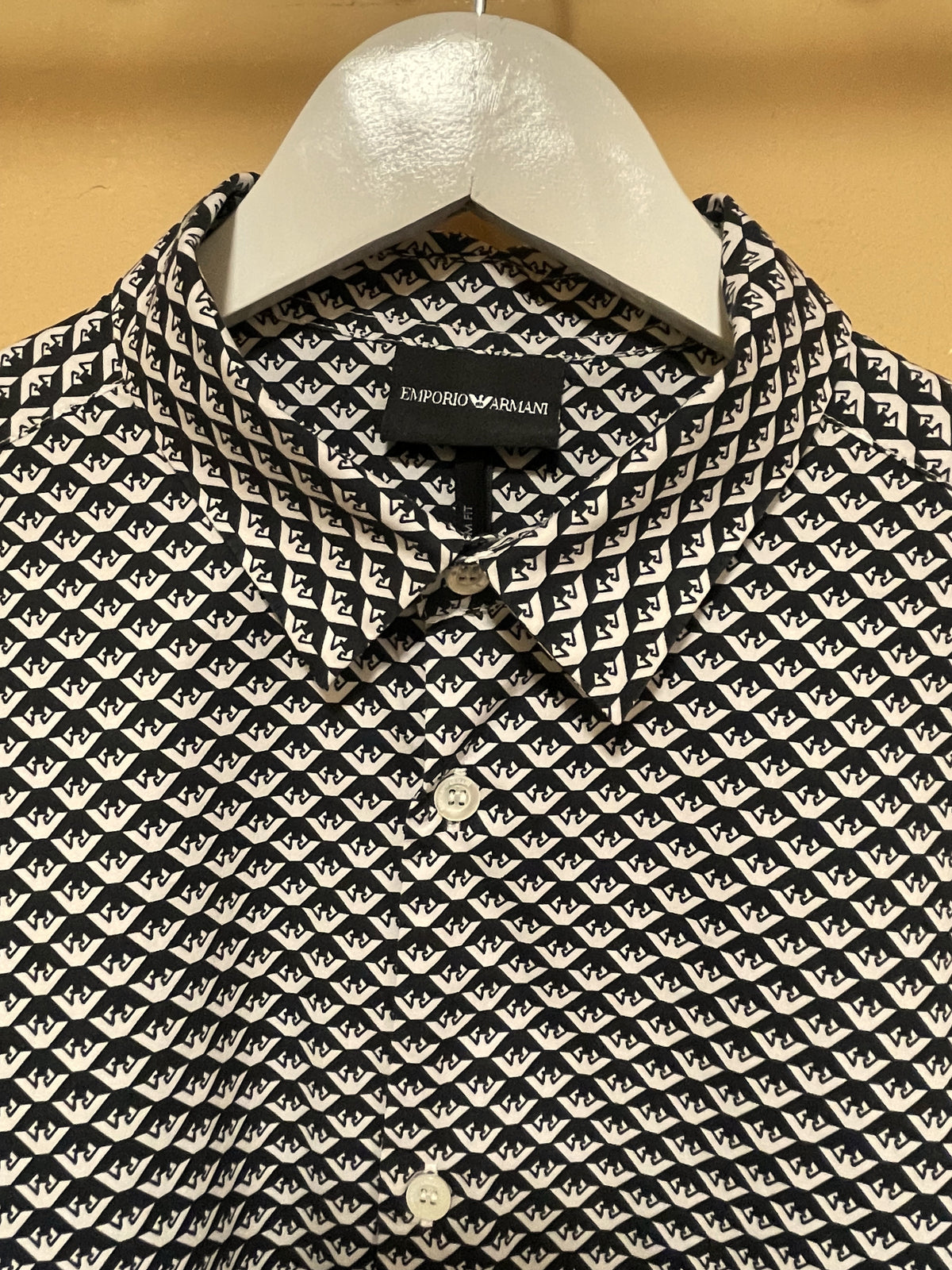 Εμπριμέ, Ανδρικό Πουκάμισο EMPORIO ARMANI Custom Fit σε Ασπρόμαυρο χρώμα (Medium)