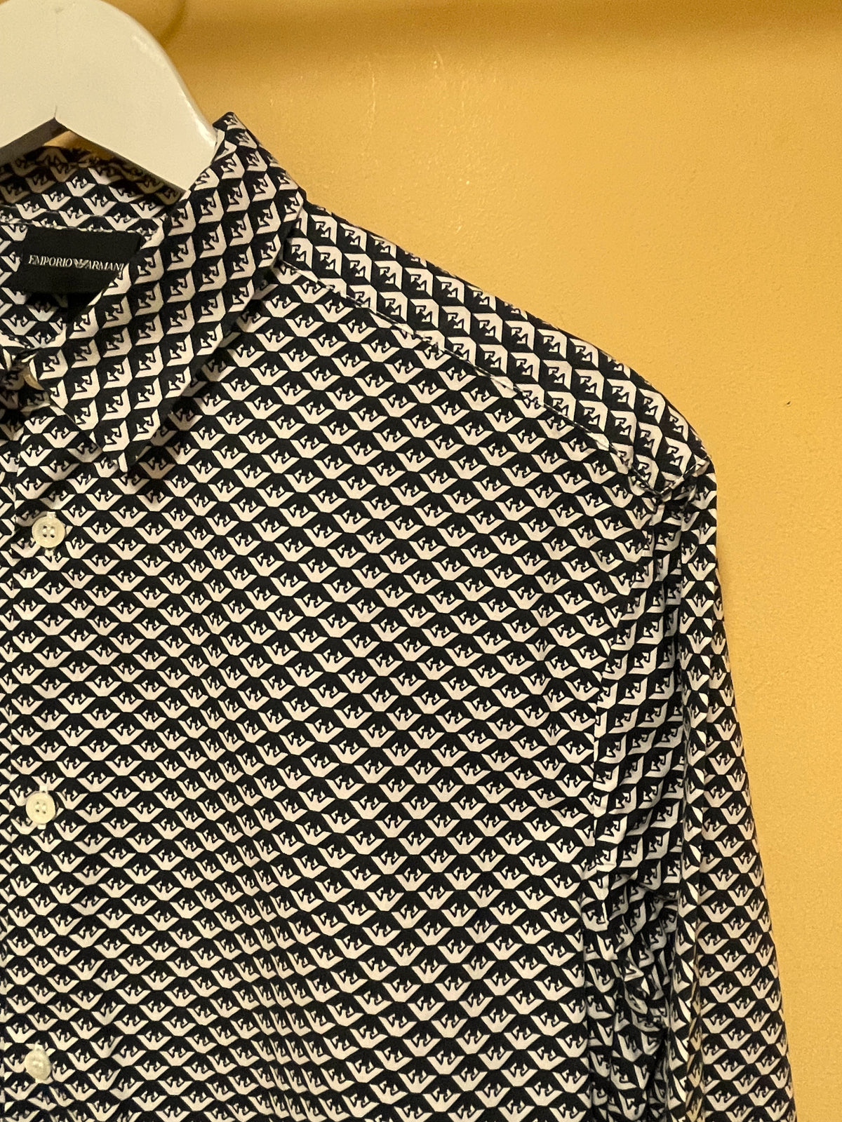 Εμπριμέ, Ανδρικό Πουκάμισο EMPORIO ARMANI Custom Fit σε Ασπρόμαυρο χρώμα (Medium)
