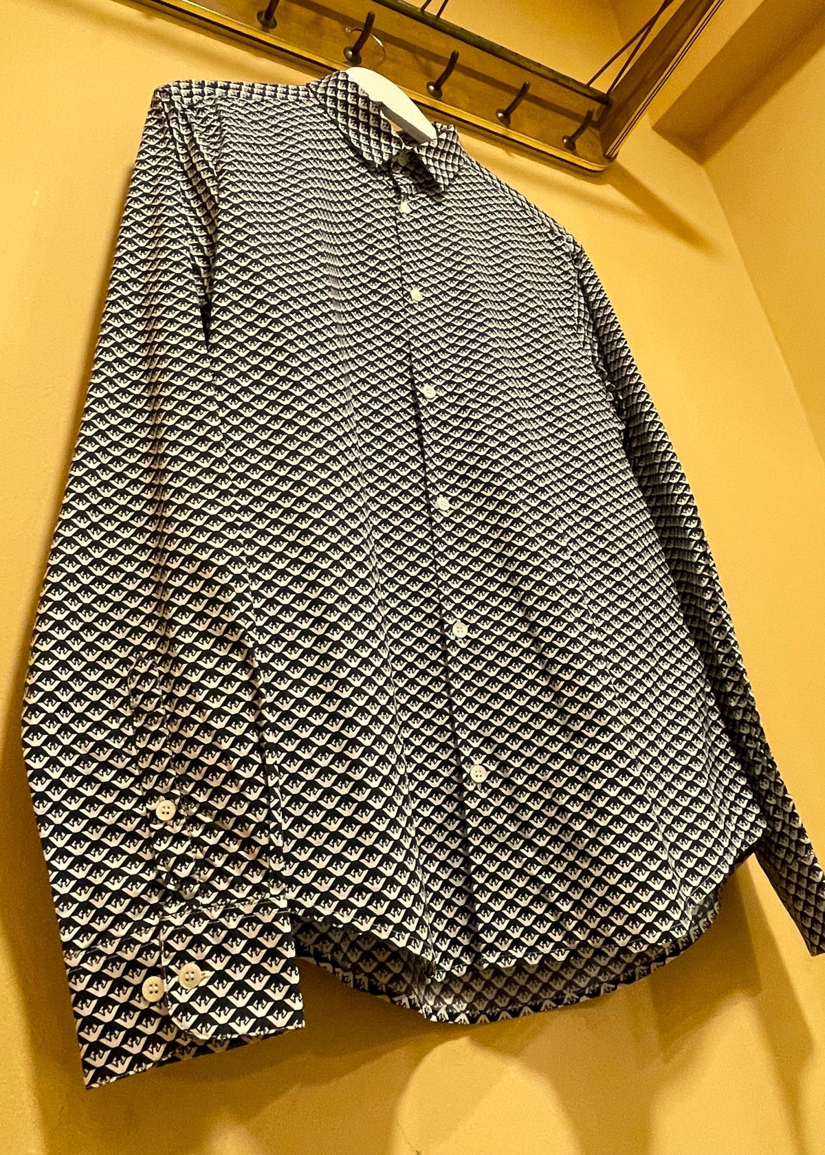 Εμπριμέ, Ανδρικό Πουκάμισο EMPORIO ARMANI Custom Fit σε Ασπρόμαυρο χρώμα (Medium)