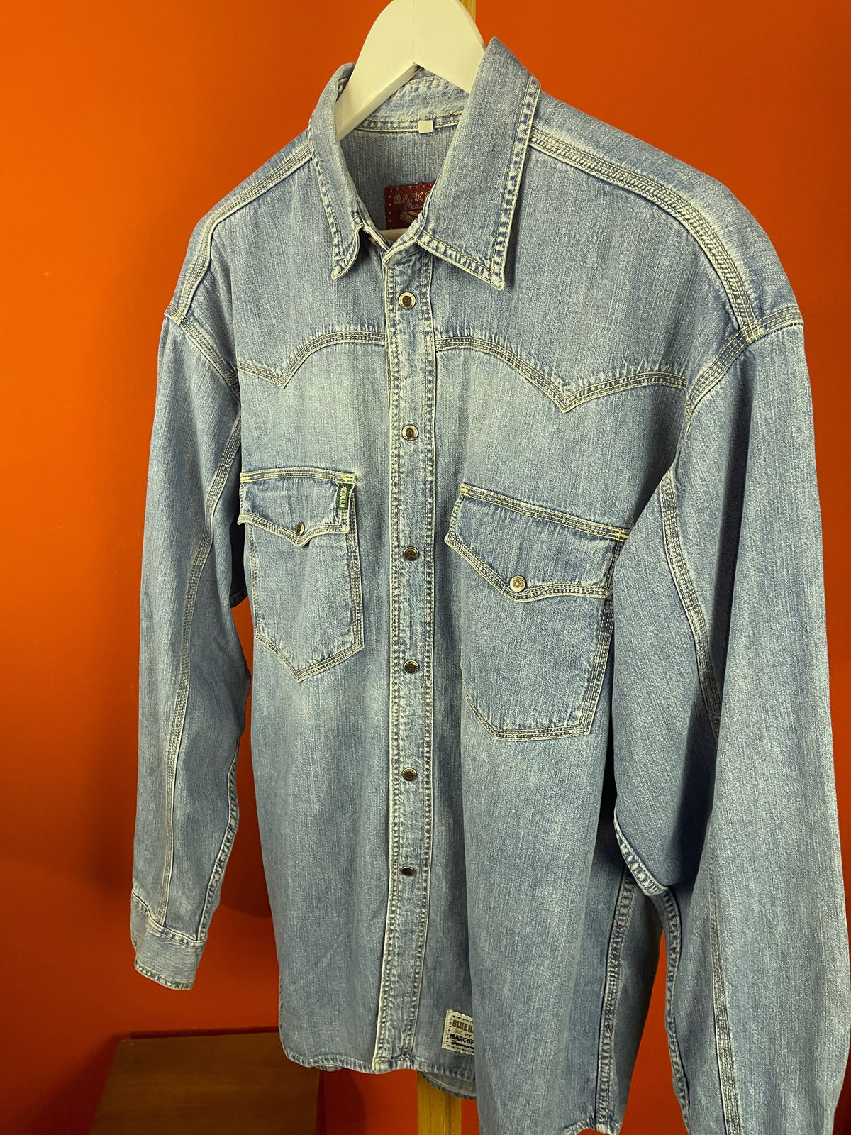 Vintage, Ανδρικό Τζιν Πουκάμισο MARC O' POLO Blue Hawk σε Σιέλ χρώμα (Άνετο M - Καλύπτει και L)