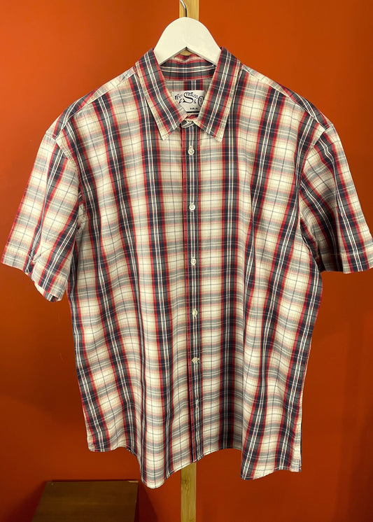 Vintage, Κοντομάνικο Ανδρικό Πουκάμισο LEVI'S με Κόκκινες - Σκούρο Μπλε Ρίγες (Large)
