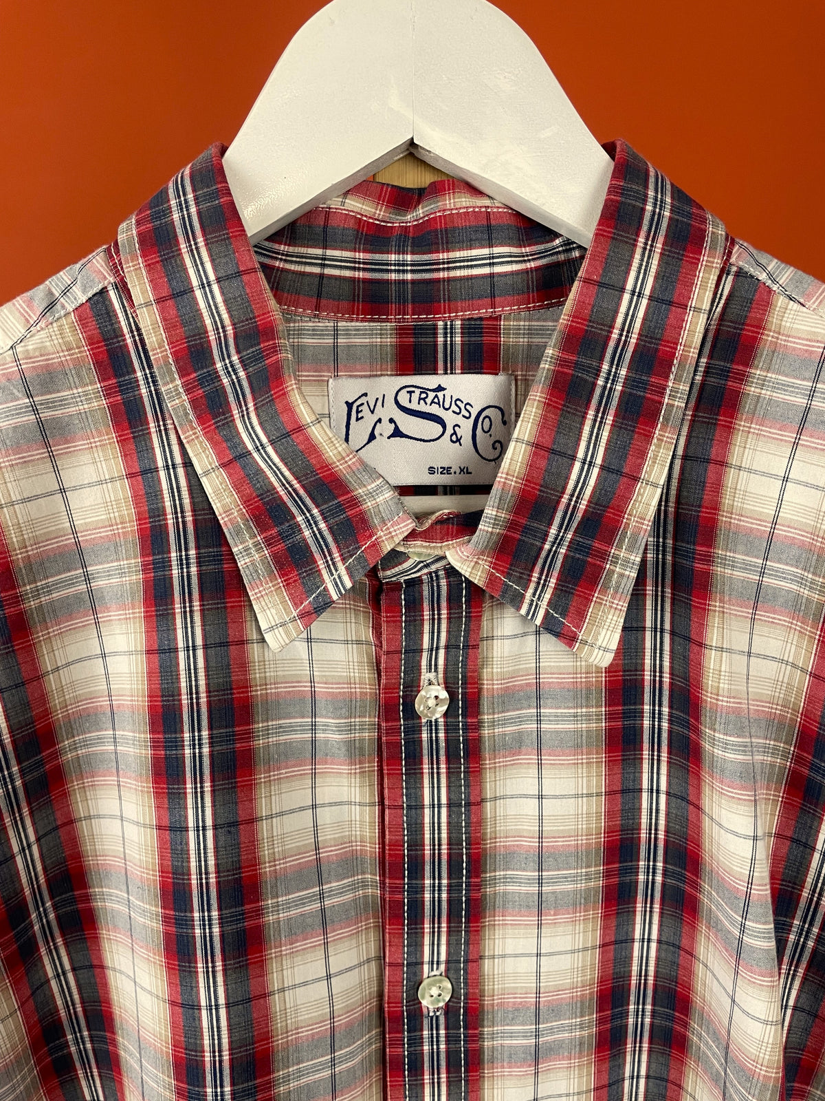 Vintage, Κοντομάνικο Ανδρικό Πουκάμισο LEVI'S με Κόκκινες - Σκούρο Μπλε Ρίγες (Large)