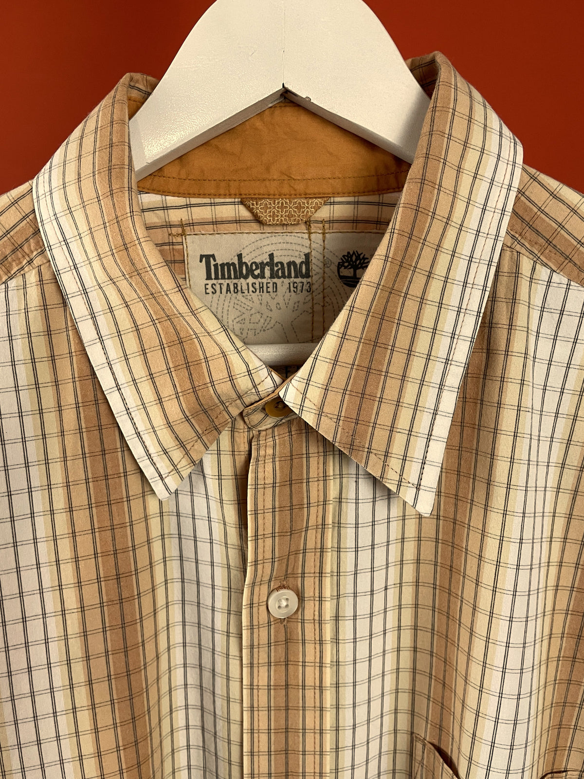 Κοντομάνικο, Ανδρικό Πουκάμισο TIMBERLAND σε απαλό Καφέ/Nude χρώμα (XL - Άνετη γραμμή)