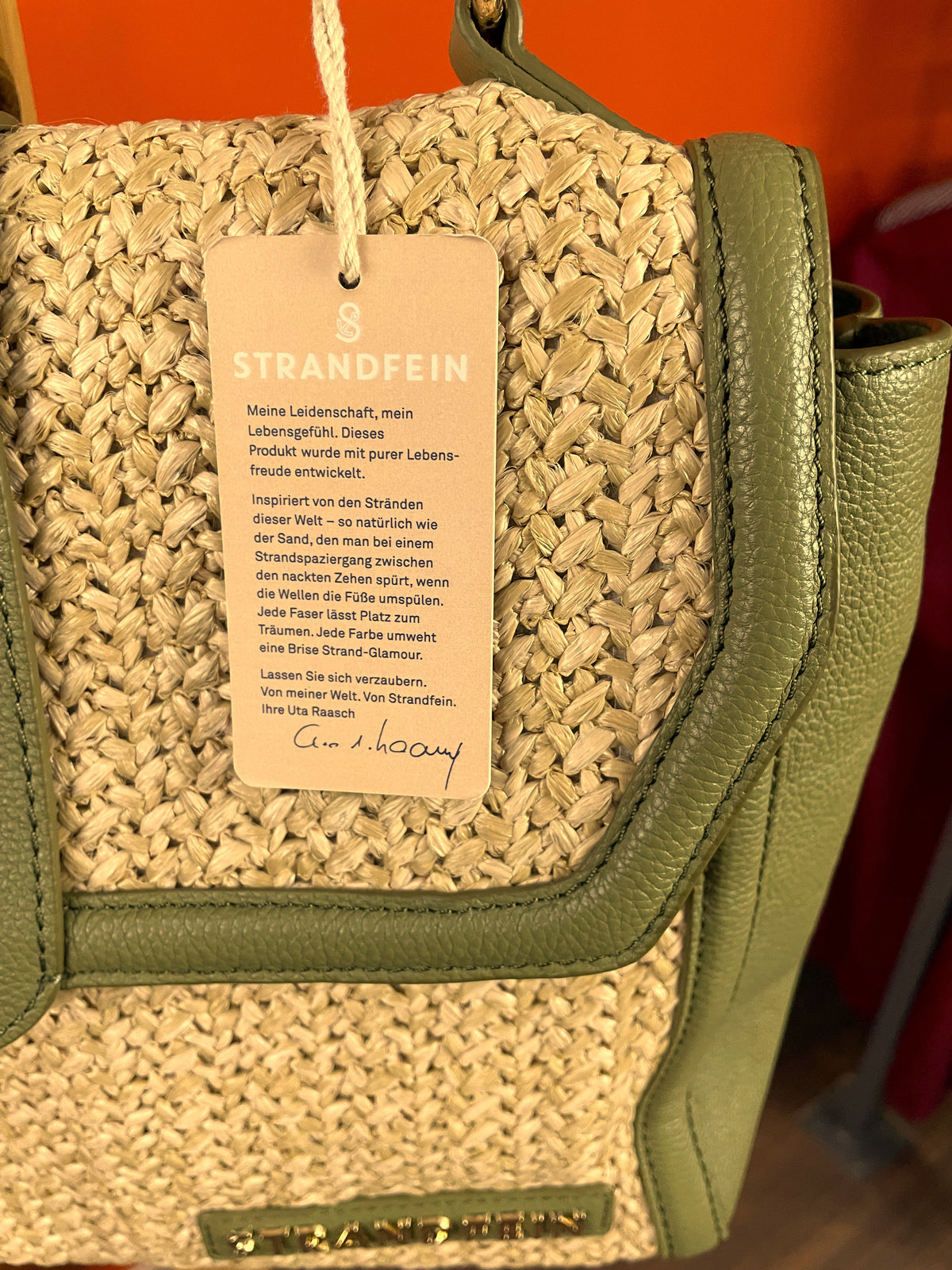 Stock, Δερμάτινη Γυναικεία Τσάντα με Ψάθα STRANDFEIN σε Λαδί - Μπεζ χρώμα