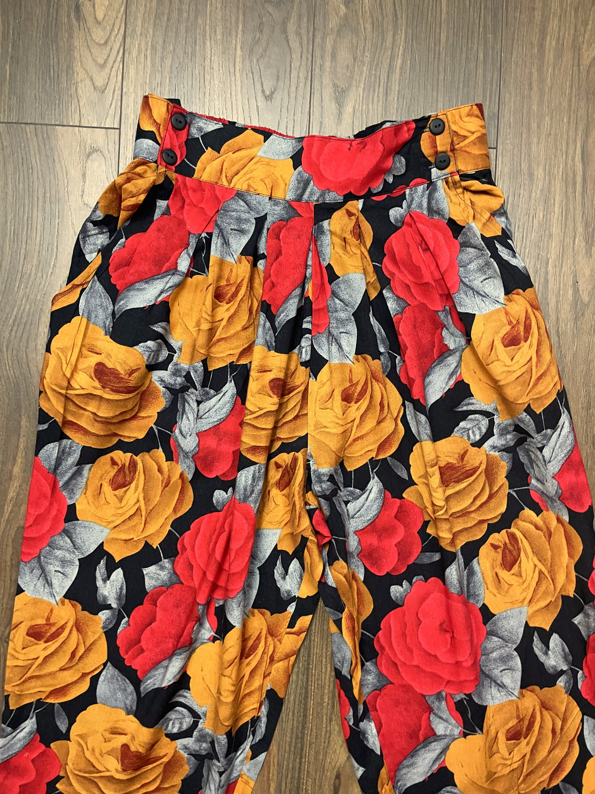 Vintage, Εμπριμέ Παντελόνα από Βισκόζη ANNA (Medium)