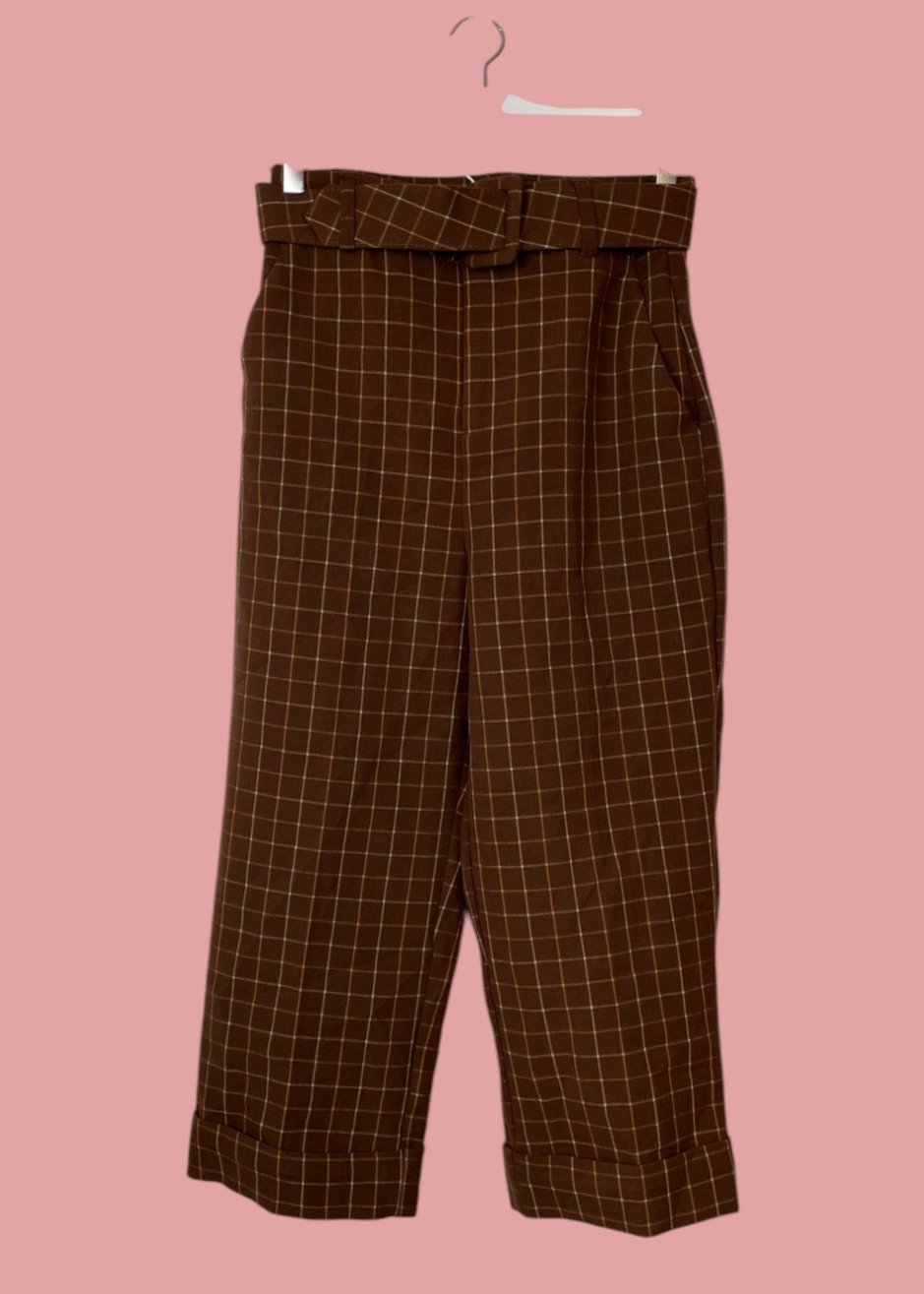 Stock Καρό Γυναικείο Παντελόνι VERO MODA σε Καφέ χρώμα (Small)