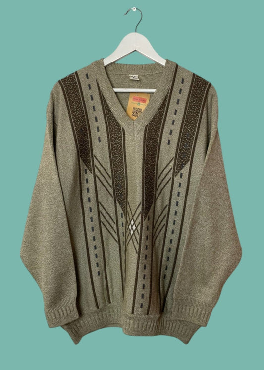 Vintage, Ανδρική Πλεκτή Μπλούζα/Πουλόβερ NEW TEKS σε Μπεζ χρώμα (Large)