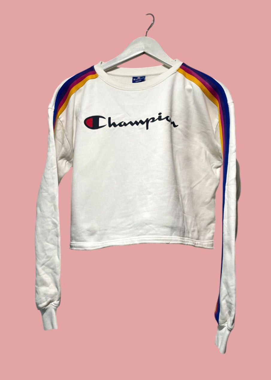 Γυναικεία Crop Φούτερ Μπλούζα CHAMPION σε Λευκό χρώμα (Large)