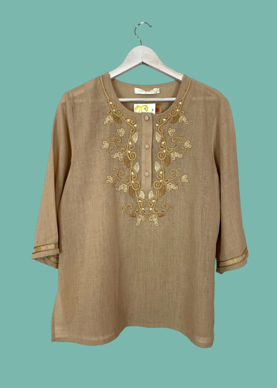 Γυναικεία Μπλούζα LAST WOMAN Luxury στο χρώμα της άμμου (Medium)