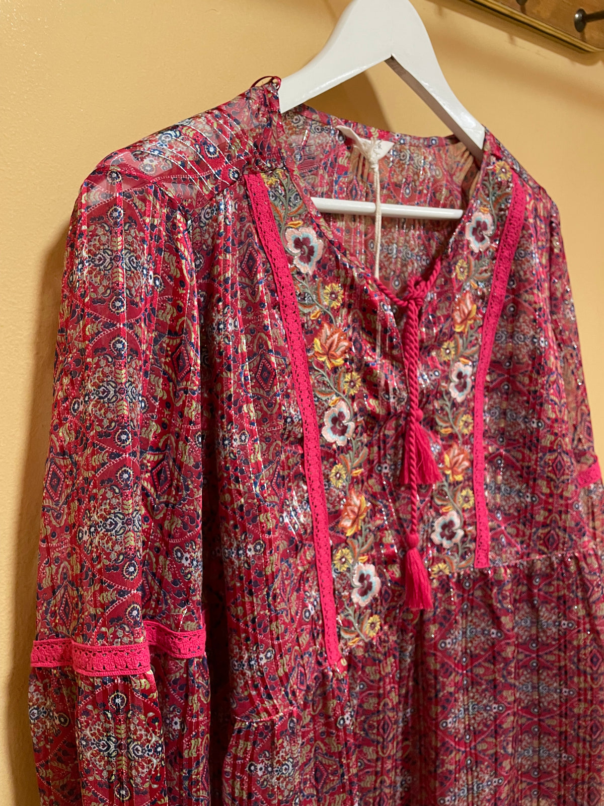 Stock, Boho Γυναικεία Μπλούζα FALMER σε Κερασί Χρώμα (M/L)