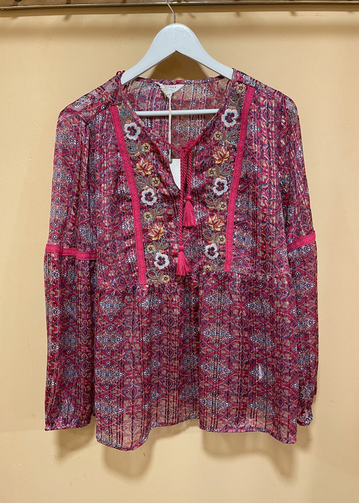 Stock, Boho Γυναικεία Μπλούζα FALMER σε Κερασί Χρώμα (M/L)