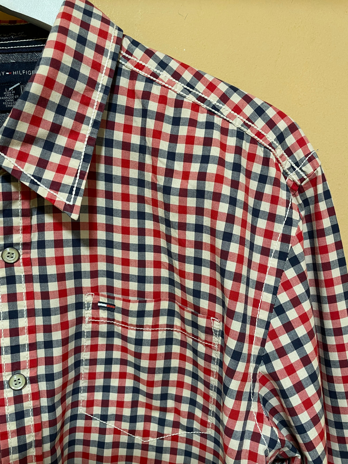 Καρό Ανδρικό Πουκάμισο TOMMY HILFIGER σε Μπλε - Kόκκινο χρώμα (Large)